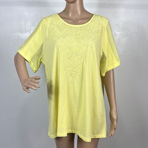 Soft Surroundings Yellow Embroidered Angelwing Top Size L - Picture 1 of 9